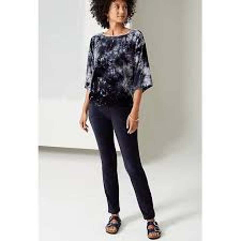 Pure Jill Oversized Velvet Relaxed  Blue Tie Dye Effect 3/4 Sleeve Top Sz. Small
